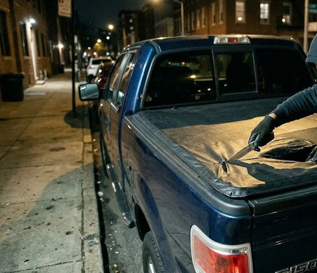 Thieves cut through the soft cover with no safety protection.