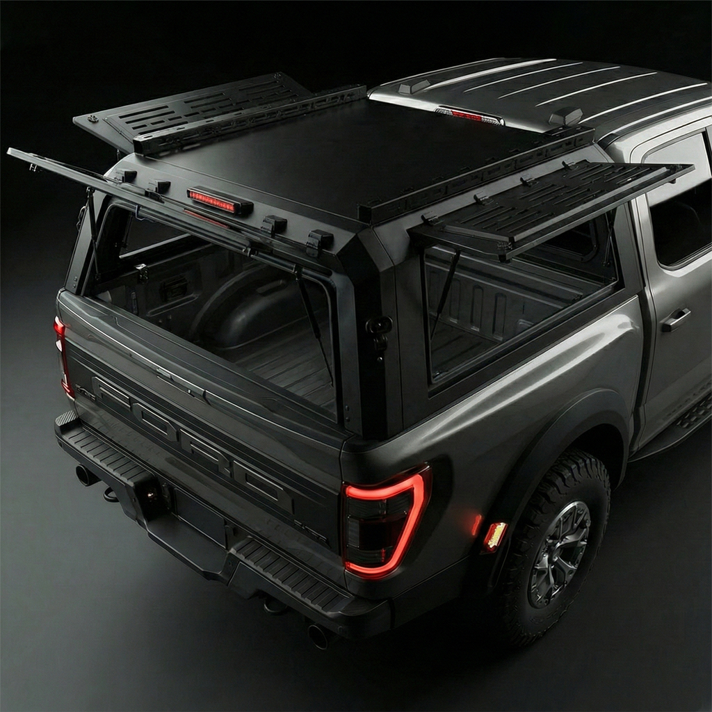 Ford Ranger 6.0ft Armacap steel truck canopy - rear view showing liftgate and side gullwing